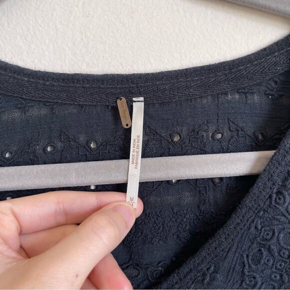 FREE PEOPLE Black Parisian Nights V Neck Top Medium - Picture 4 of 11